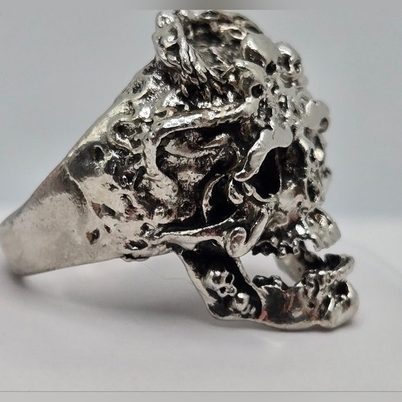 Biker Skull Devil Silver Large Statement Ring Size 11 - Picture 3 of 7